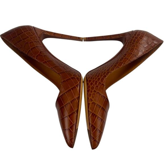 RALPH LAUREN Purple Label Celia Brown Embossed Leather Pumps ITALY 39.5 - Picture 8 of 9